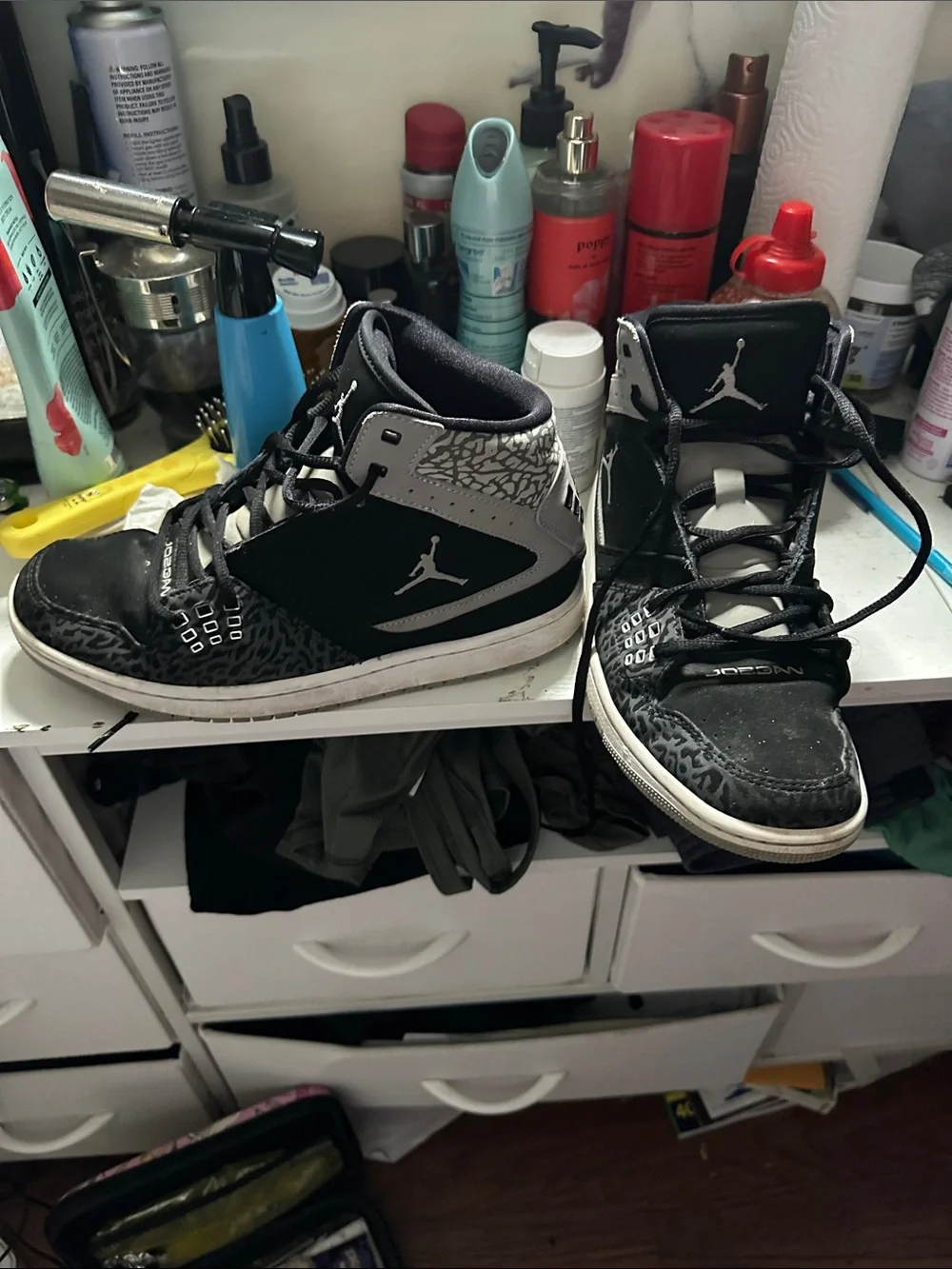 Jordan Black and Gray High-Top Sneakers with Elephant Print